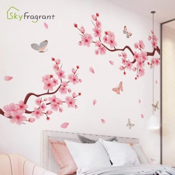 Ink Wash Peach Blossom Wall Stickers For Living Room Bedroom Home Flower Background Wall Decor Self-adhesive Sticker Wallpaper - Image 4