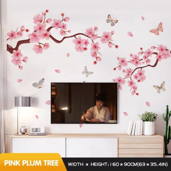 Ink Wash Peach Blossom Wall Stickers For Living Room Bedroom Home Flower Background Wall Decor Self-adhesive Sticker Wallpaper