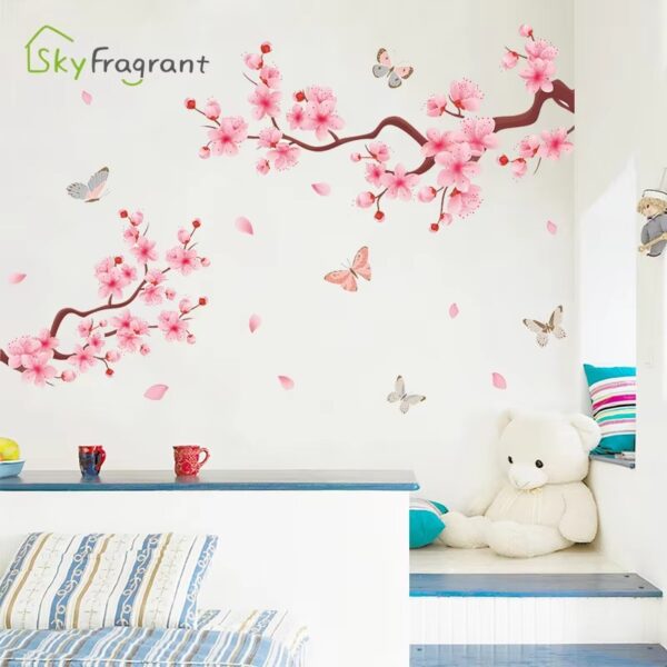 Ink Wash Peach Blossom Wall Stickers For Living Room Bedroom Home Flower Background Wall Decor Self-adhesive Sticker Wallpaper - Image 3
