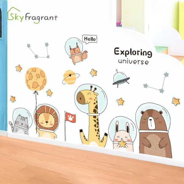 Cute Space Astronaut Animals Wall Stickers For Kids Room Home Decor Baseboard Self Adhesive Sticker Living Room Wall Decoration - Image 7