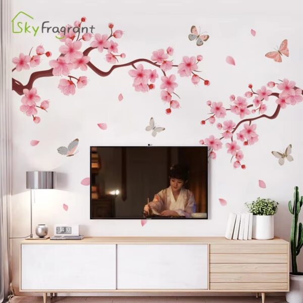 Ink Wash Peach Blossom Wall Stickers For Living Room Bedroom Home Flower Background Wall Decor Self-adhesive Sticker Wallpaper - Image 2