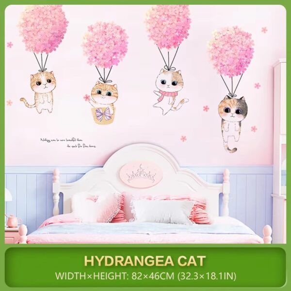 Pink Flower Cute Cats Wall Stickers For Kids Rooms Girl Bedroom Home Wardrobe Wall Decor Self Adhesive Vinyl Sticker Wallpapers