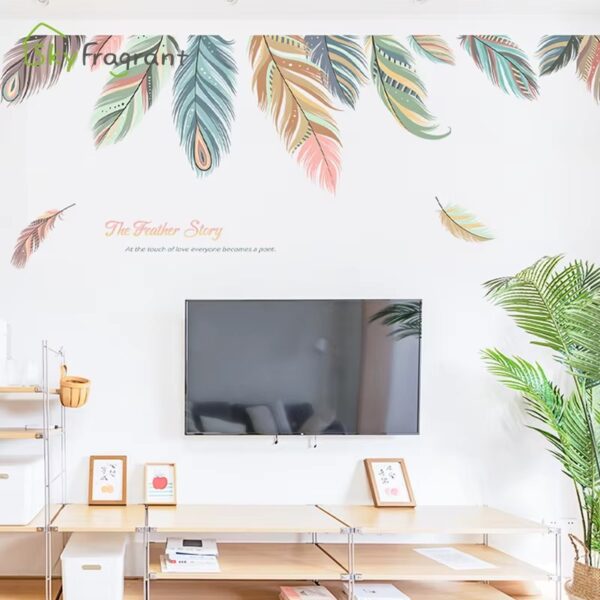 Nordic Feather Creative Wall Stickers For Living Rooms Home Wardrobe Bedroom Wall Decor Self Adhesive Vinyl Sticker Wallpapers - Image 4