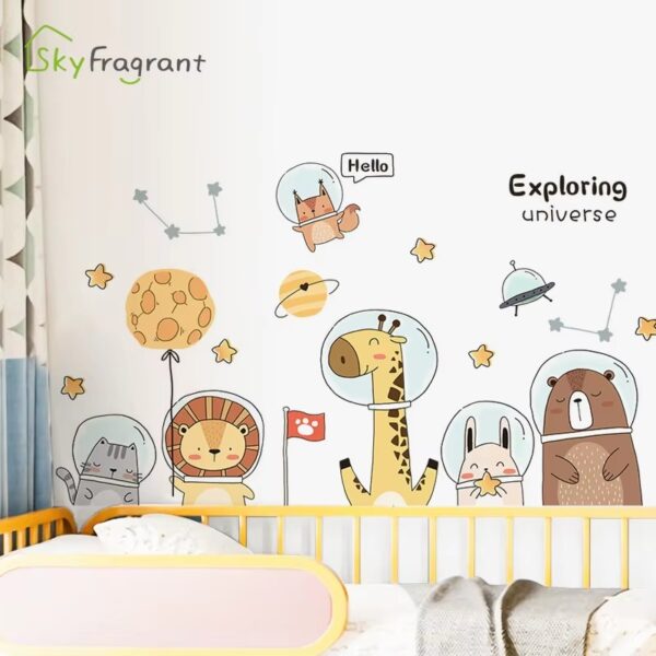 Cute Space Astronaut Animals Wall Stickers For Kids Room Home Decor Baseboard Self Adhesive Sticker Living Room Wall Decoration - Image 6