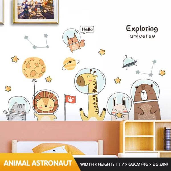 Cute Space Astronaut Animals Wall Stickers For Kids Room Home Decor Baseboard Self Adhesive Sticker Living Room Wall Decoration