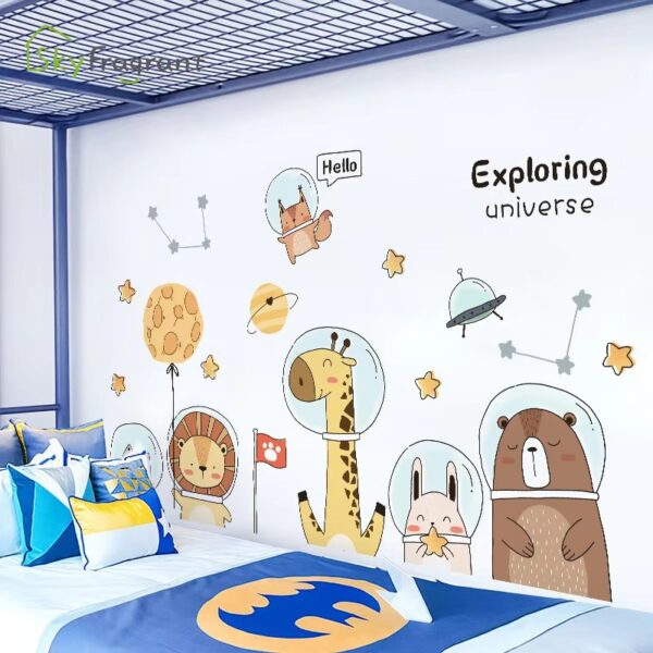 Cute Space Astronaut Animals Wall Stickers For Kids Room Home Decor Baseboard Self Adhesive Sticker Living Room Wall Decoration - Image 5