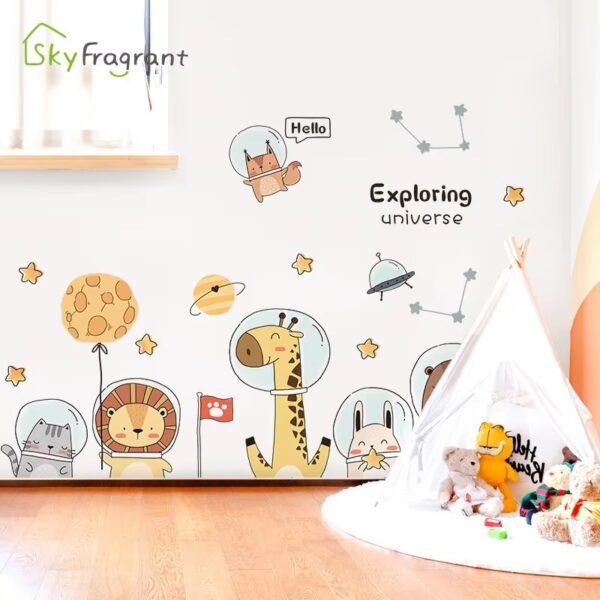 Cute Space Astronaut Animals Wall Stickers For Kids Room Home Decor Baseboard Self Adhesive Sticker Living Room Wall Decoration - Image 4