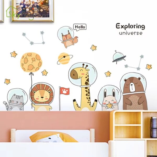 Cute Space Astronaut Animals Wall Stickers For Kids Room Home Decor Baseboard Self Adhesive Sticker Living Room Wall Decoration - Image 2