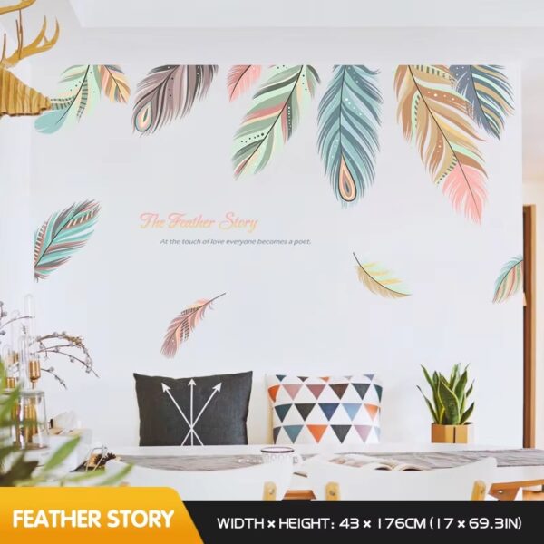 Nordic Feather Creative Wall Stickers For Living Rooms Home Wardrobe Bedroom Wall Decor Self Adhesive Vinyl Sticker Wallpapers