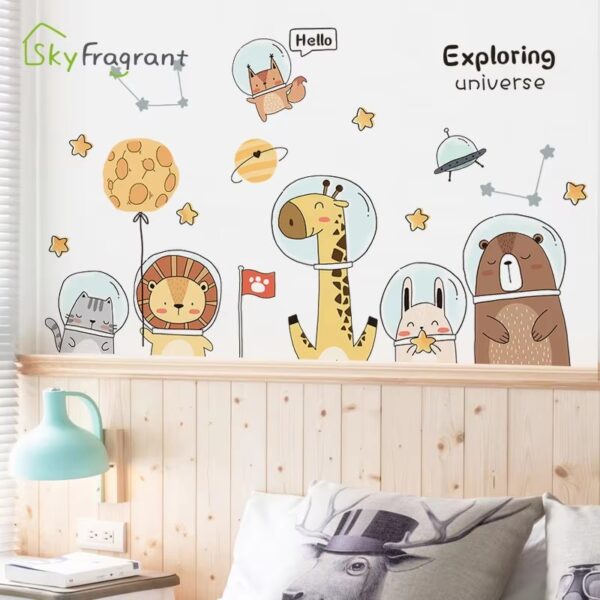 Cute Space Astronaut Animals Wall Stickers For Kids Room Home Decor Baseboard Self Adhesive Sticker Living Room Wall Decoration - Image 3