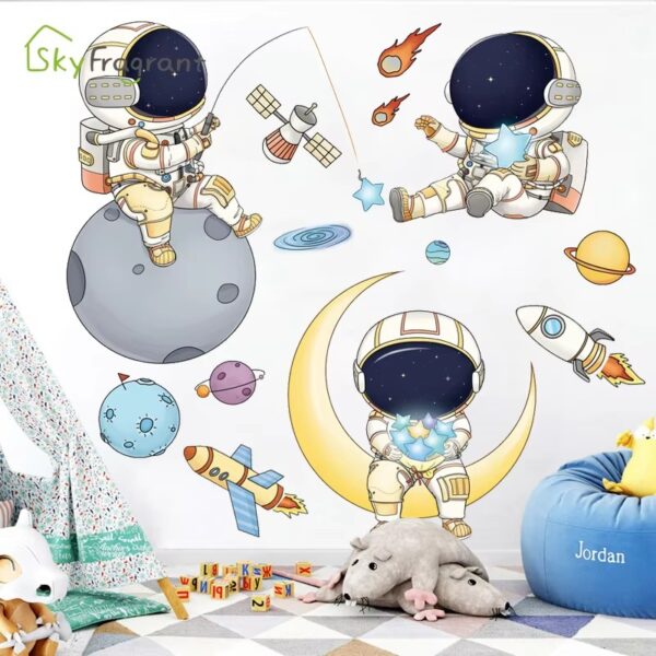 Cartoon Astronaut Wall Stickers For Kids Rooms Creative Outer Space Child Bedroom Self-adhesive Home Wall Decor Vinyl Sticker - Image 7