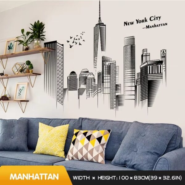 Creative Manhattan Wall Sticker Bedroom Decor Home Black And White Art Stickers Living Room Background Wall Decor Self-adhesive