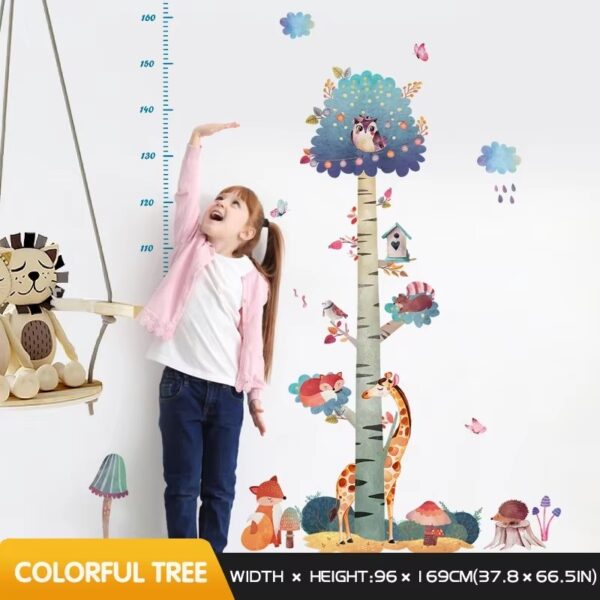 Growth Tree Height Wall Stickers For Kids Rooms Home Child Bedroom Wall Decor Animals Self Adhesive Vinyl Door Glass Sticker