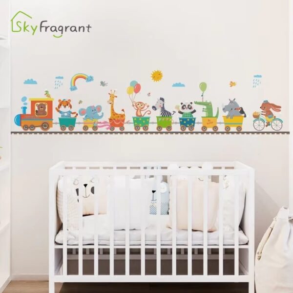 Cartoon Cute Animals Train Wall Stickers For Kids Rooms Home Child Bedroom Skirting Wall Decor Self Adhesive Sticker Wallpapers - Image 2