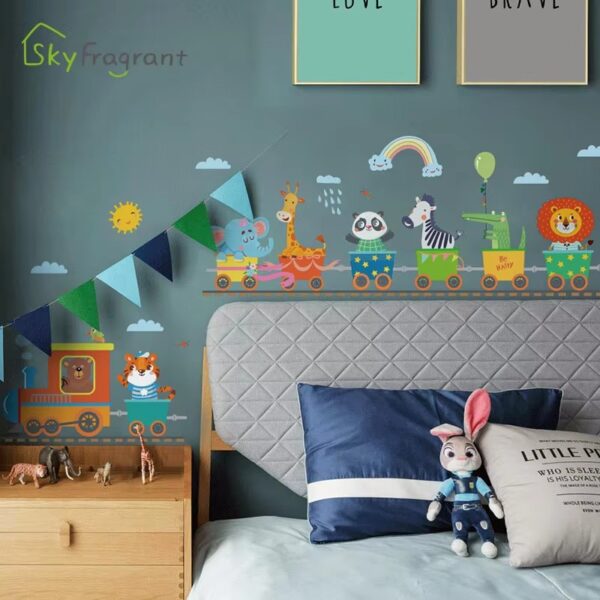 Cartoon Cute Animals Train Wall Stickers For Kids Rooms Home Child Bedroom Skirting Wall Decor Self Adhesive Sticker Wallpapers - Image 4