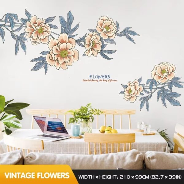 Large Size Romantic Plant Flower Wall Stickers For Living Room Home Decor Background Wall Decoration Self-adhesive Vinyl Sticker