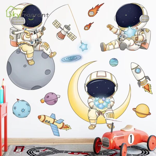 Cartoon Astronaut Wall Stickers For Kids Rooms Creative Outer Space Child Bedroom Self-adhesive Home Wall Decor Vinyl Sticker - Image 4