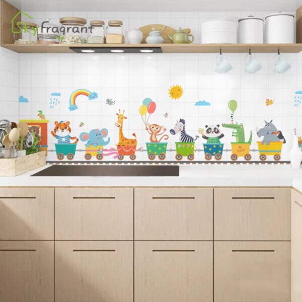 Cartoon Cute Animals Train Wall Stickers For Kids Rooms Home Child Bedroom Skirting Wall Decor Self Adhesive Sticker Wallpapers - Image 5