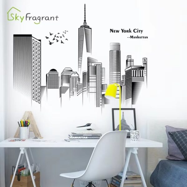Creative Manhattan Wall Sticker Bedroom Decor Home Black And White Art Stickers Living Room Background Wall Decor Self-adhesive - Image 7