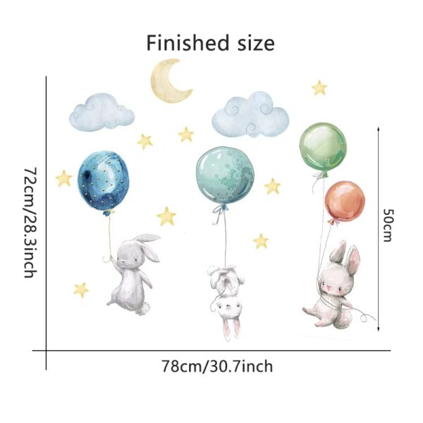 Cute Lovely Flying Rabbits Wall Stickers For Kids Balloons Moon Star Cloud Removable Decal Nursery Baby Room Decor Poster Mural - Image 3