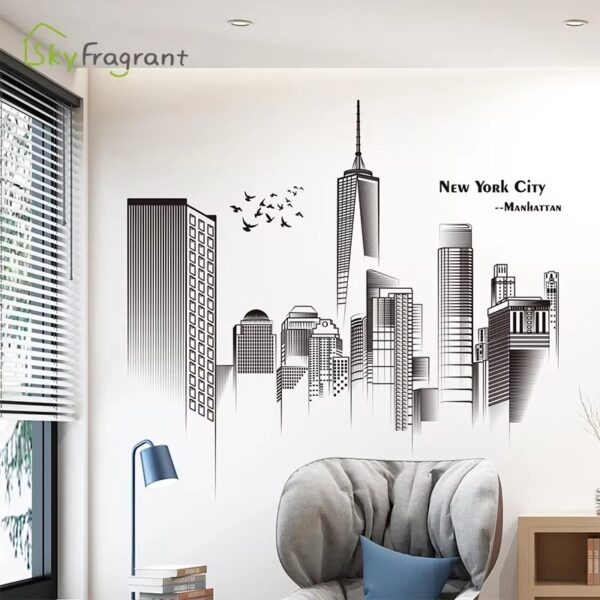 Creative Manhattan Wall Sticker Bedroom Decor Home Black And White Art Stickers Living Room Background Wall Decor Self-adhesive - Image 3