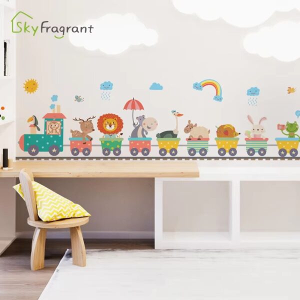 Cartoon Cute Animals Train Wall Stickers For Kids Rooms Home Child Bedroom Skirting Wall Decor Self Adhesive Sticker Wallpapers - Image 7