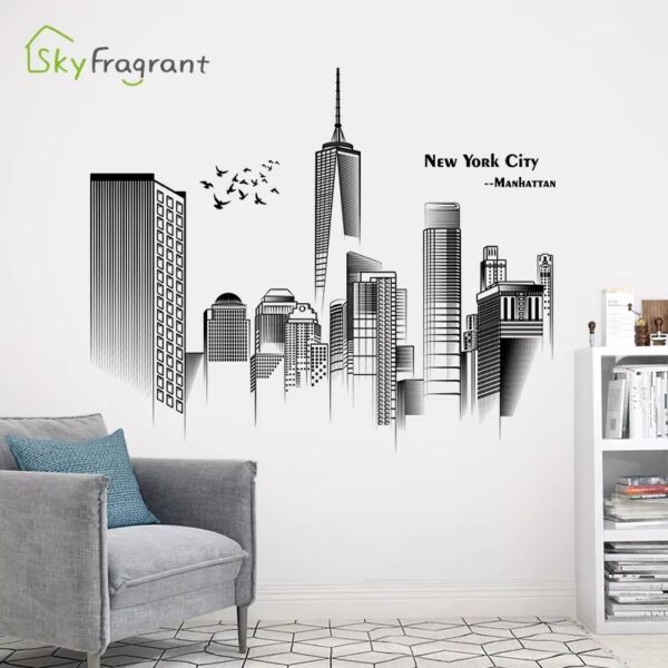 Creative Manhattan Wall Sticker Bedroom Decor Home Black And White Art Stickers Living Room Background Wall Decor Self-adhesive - Image 2